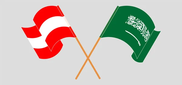 Crossed and waving flags of Austria and the Kingdom of Saudi Arabia — Stock Vector