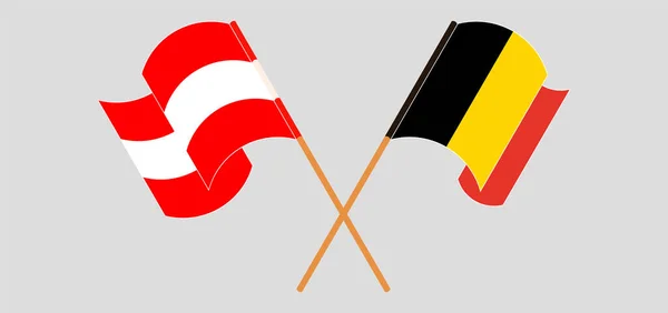 Belçika ve Avusturya 'nın çapraz ve dalgalı bayrakları — Stok Vektör