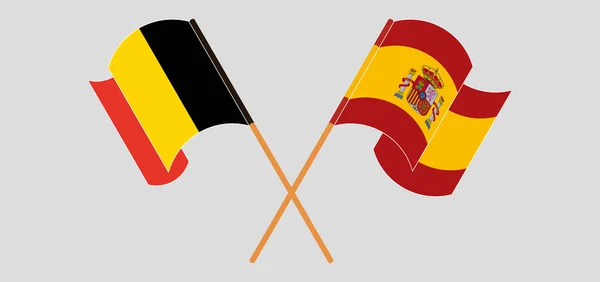 Crossed and waving flags of Belgium and Spain — Stock Vector