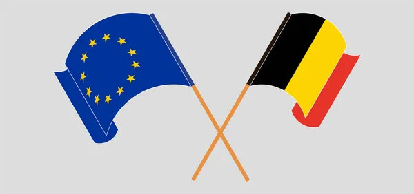 Křížové a vlnící se vlajky Belgie a EU — Stockový vektor