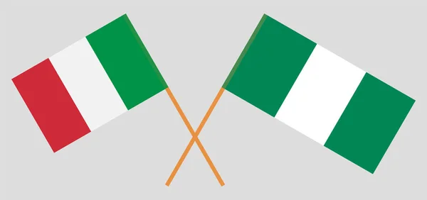 Banderas cruzadas de Nigeria e Italia — Archivo Imágenes Vectoriales