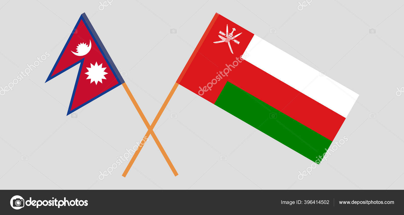 オマーンとネパールの国境を越えた旗 ストックベクター C Valyalkin 396414502