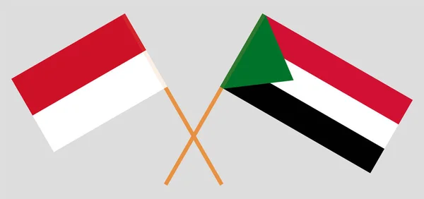 Bandeiras cruzadas do Sudão e da Indonésia — Vetor de Stock