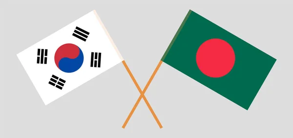 Bandeiras cruzadas de Bangladesh e Coreia do Sul —  Vetores de Stock