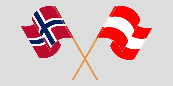Banderas cruzadas y ondeando de Noruega y Austria — Archivo Imágenes Vectoriales