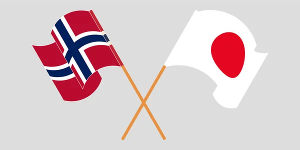 Crossed and waving flags of Norway and Japan — Stock Vector