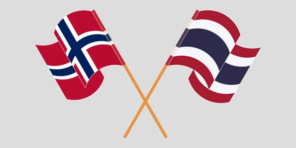 Banderas cruzadas y ondeantes de Noruega y Tailandia — Archivo Imágenes Vectoriales