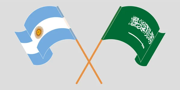 阿根廷和沙特阿拉伯王国横渡和飘扬的国旗 — 图库矢量图片