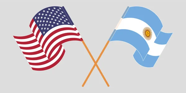 横渡和飘扬阿根廷和美国的国旗 — 图库矢量图片