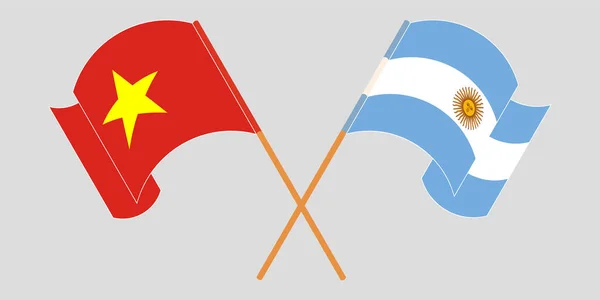 阿根廷和越南横渡和飘扬的国旗 — 图库矢量图片
