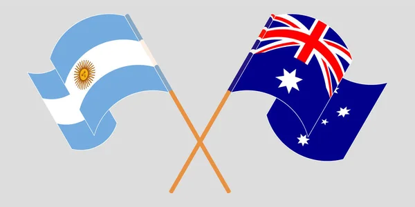 澳大利亚和阿根廷的横渡和飘扬的国旗 — 图库矢量图片