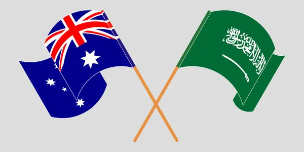 Пересеченные и размахивающие флагами Австралии и Королевства Саудовская Аравия — стоковый вектор
