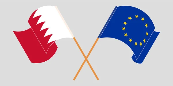 Пересекая и размахивая флагами Бахрейна и ЕС — стоковый вектор