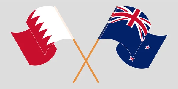Пересекая и размахивая флагами Бахрейна и Новой Зеландии — стоковый вектор