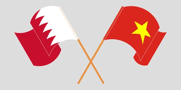 Пересекая и размахивая флагами Бахрейна и Вьетнама — стоковый вектор