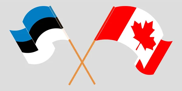 Gekruiste en wapperende vlaggen van Estland en Canada — Stockvector