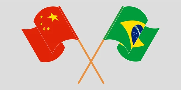 Διέσχισε και κυματίζει σημαίες της Βραζιλίας και της Κίνας — Διανυσματικό Αρχείο