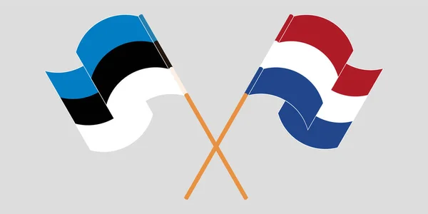 Estonya ve Hollanda 'nın çapraz ve dalgalı bayrakları — Stok Vektör