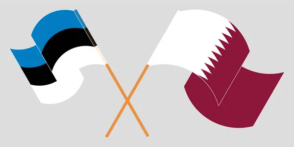 Пересеченные и размахивающие флагами Эстонии и Катара — стоковый вектор