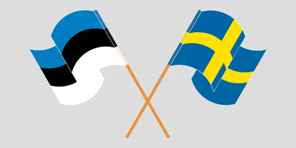 Banderas cruzadas y ondeando de Estonia y Suecia — Archivo Imágenes Vectoriales