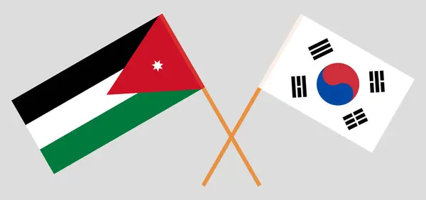 Bandeiras cruzadas da Jordânia e da Coreia do Sul — Vetor de Stock