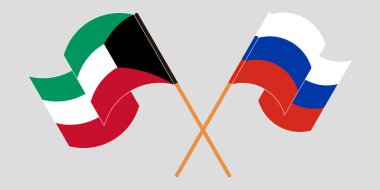 Çapraz ve dalgalı Kuveyt ve Rusya bayrakları