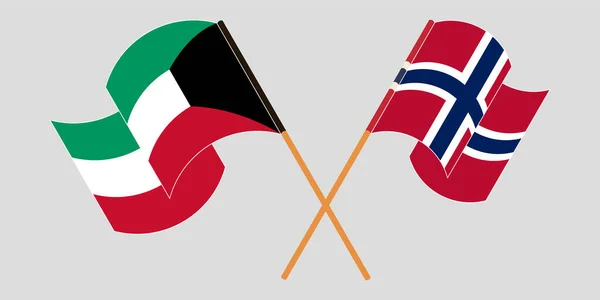 Crossed and waving flags of Kuwait and Norway — Stock Vector