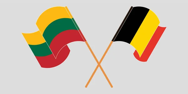 Litvánia és Belgium keresztezett és lengő lobogói — Stock Vector