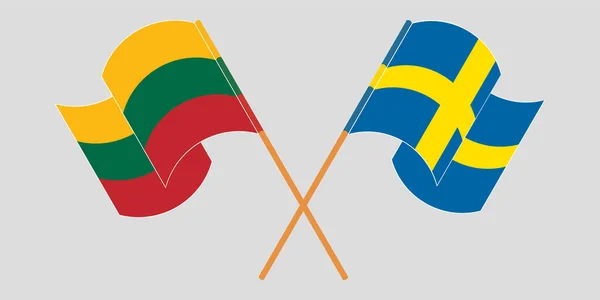 Banderas cruzadas y ondeando de Lituania y Suecia — Archivo Imágenes Vectoriales