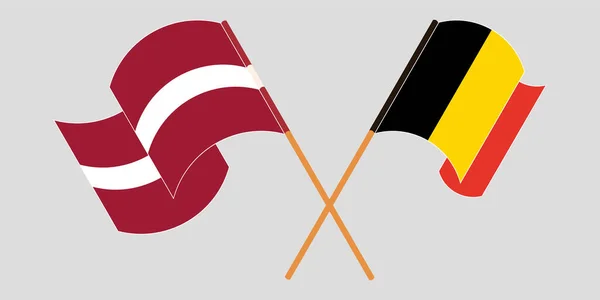 Letonya ve Belçika 'nın çapraz ve dalgalı bayrakları — Stok Vektör