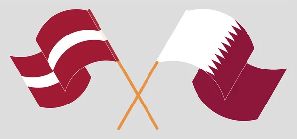 Пересеченные и размахивающие флагами Латвии и Катара — стоковый вектор