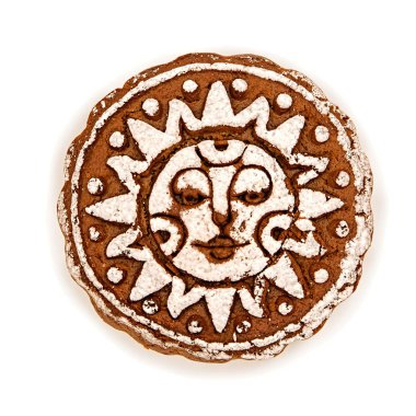 kırpma yolu olmadan gölge beyaz zemin üzerine izole güneş şeklinde cam şeker ile tek yuvarlak gingerbread