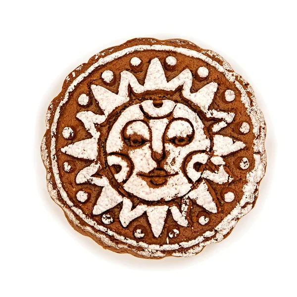 kırpma yolu olmadan gölge beyaz zemin üzerine izole güneş şeklinde cam şeker ile tek yuvarlak gingerbread