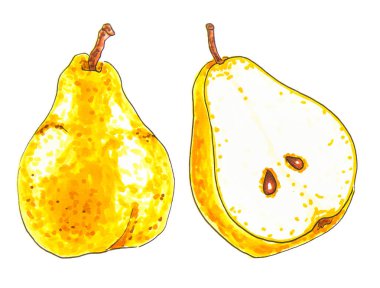 işaretleri ile yapılan beyaz elle çizilmiş illüstrasyon izole armut