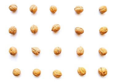 Beyaz arka plan üzerinde izole ceviz desen. sağlıklı gıda desen