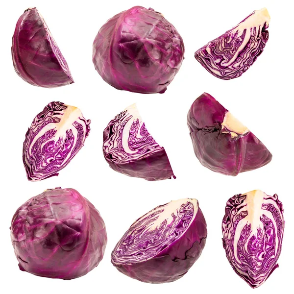 Red cabbage slices set isolated on white background with clipping path — Stock Photo, Image