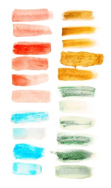 Sulu Boya renkli fırça blobs ve beyaz arka plan üzerinde izole set grev