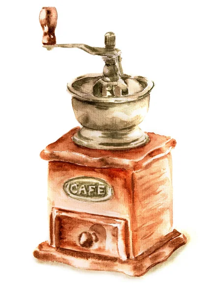 Klassisk vintage kaffemølle isoleret akvarel illustration - Stock-foto