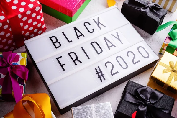 Concepto Viernes Negro Viernes Negro Venta 2020 Palabras Texto Lightbox — Foto de Stock