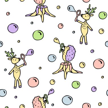 El çekilmiş sorunsuz örüntüsünde sevimli geyik ve kirpi.