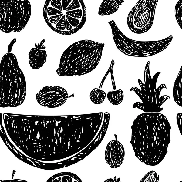 Patrón Sin Costura Frutas Berries Vector Dibujado Mano Ilustración — Archivo Imágenes Vectoriales