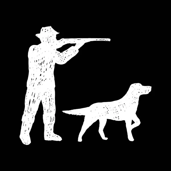 手描きハンターと犬 ベクトル手描き下ろしイラスト — ストックベクタ