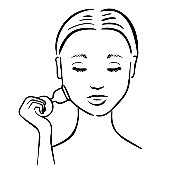 Gesichtsschalen Massage Frau Mit Gesichtsbecher Vektorillustration — Stockvektor