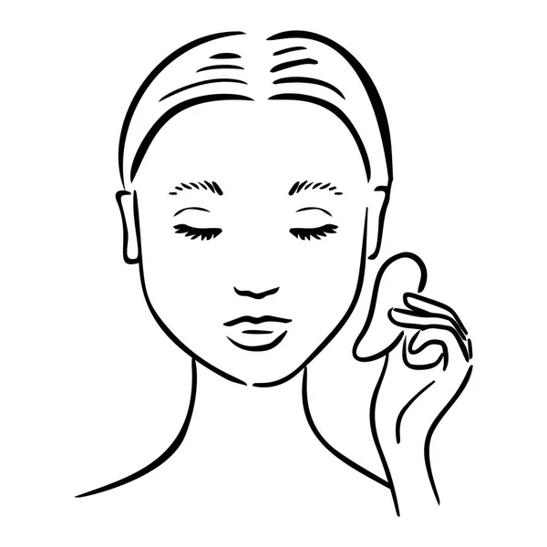 Gua Sha Facial Massage Woman Stone Massage Scraper — Stock Vector