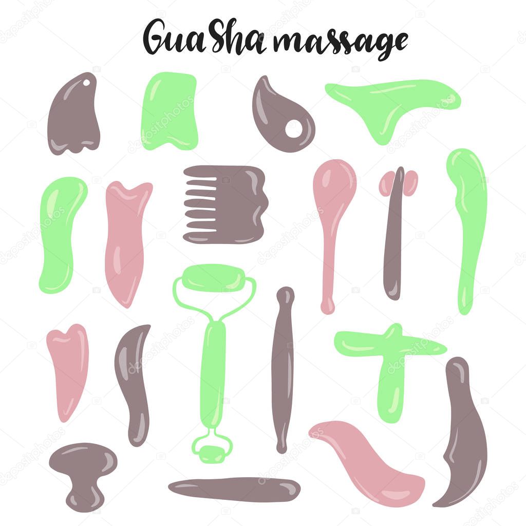 Set of Gua Sha massage tools. Vector illustration.