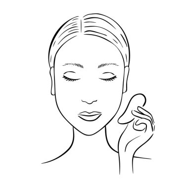 Gua Sha yüz masajı. Kazıyıcılı kadın.