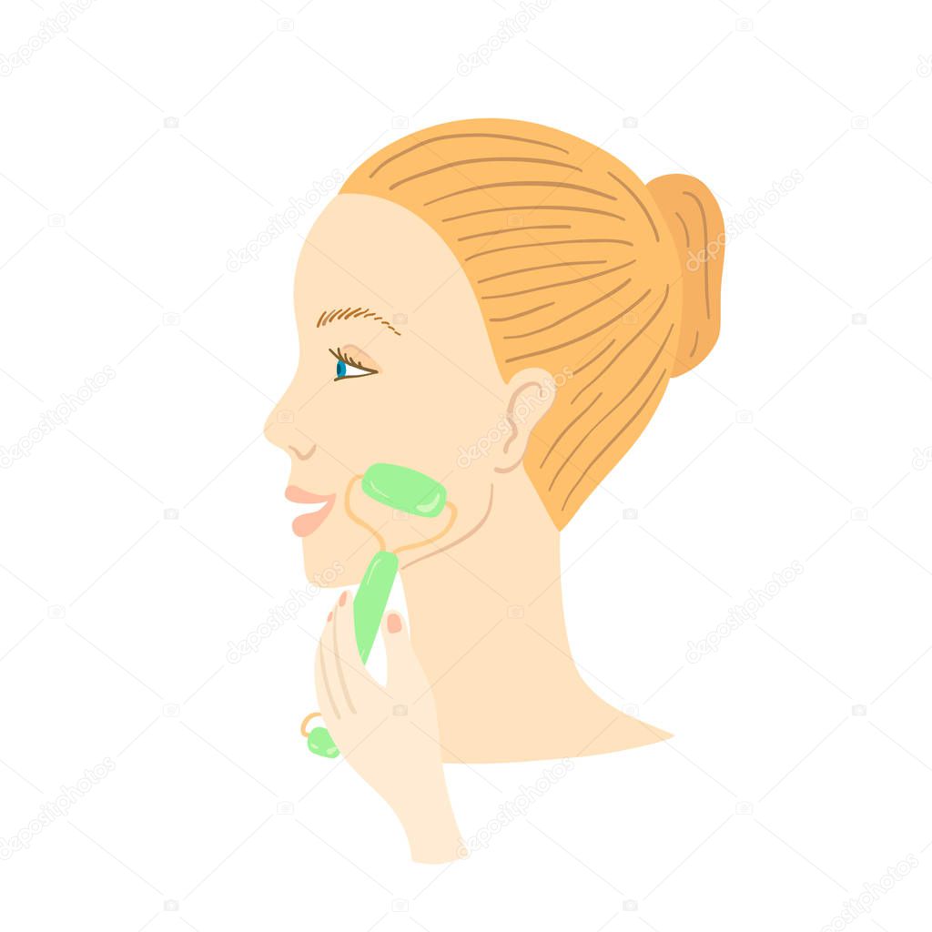 Woman with Gua Sha jade roller.