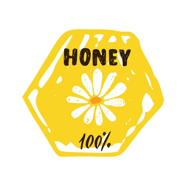 Метка. Письмо, цветок. 100% мед . — стоковый вектор