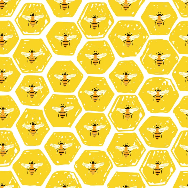 蜂巢和蜜蜂的无缝模式. — 图库矢量图片