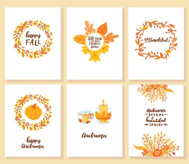 Sonbahar kartları. Mutlu düşüşler. 